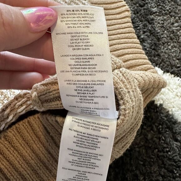 Michael Kors Twill Stitch Turtleneck Poncho Sweater Camel Size XL Tan White - Picture 10 of 13